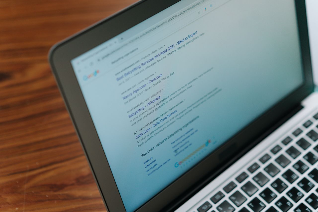 mobile-02 A close-up look at a laptop showing a search engine page.